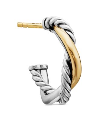 Petite Infinity Huggie Hoop Earrings in Sterling Silver with 14K Yellow Gold