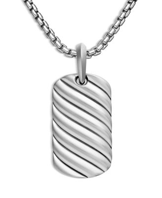 Men's Sculpted Cable Tag in Sterling Silver, 27mm