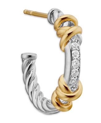 Petite Helena Wrap Hoop Earrings in Sterling Silver with 18K Yellow Gold and Diamonds, 0.11 tcw