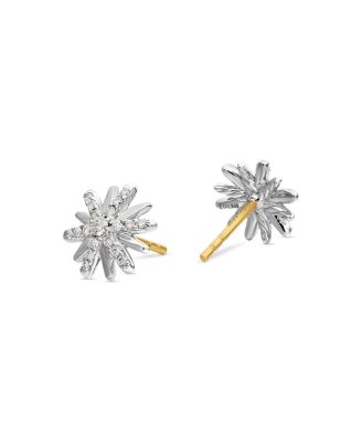 Sterling Silver Petite Starburst Stud Earrings with Diamonds