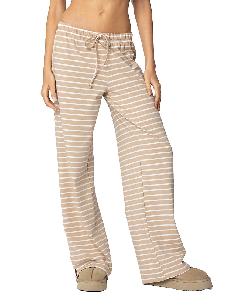 Edikted Jona Stripey Slit Pants In Beige