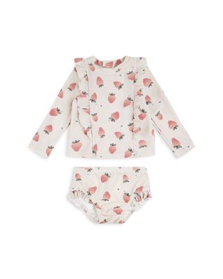 FIRSTS by petit lem - Girls' Strawberry Print Long Sleeved Rash Guard Two Piece Swimsuit - Baby