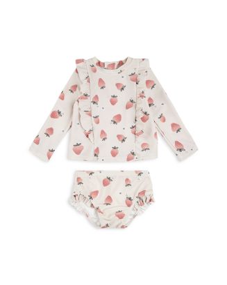 FIRSTS by petit lem Girls' Strawberry Print Long Sleeved Rash