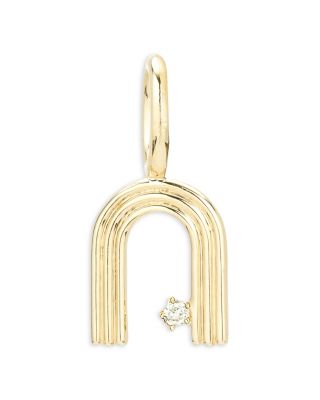 9K Yellow Gold Diamond Groovy Initial Charm Pendant