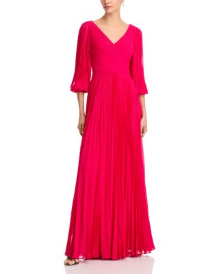 Teri Jon by Rickie Freeman - Chiffon Pleated V Neck Gown