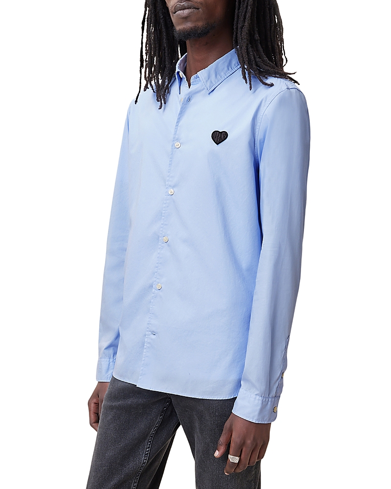Allsaints Amante Cotton Heart Logo Patch Slim Fit Shirt In Willow Blue