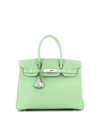 Pre-Owned Hermes Birkin 30 Handbag Green Epsom with Palladium Hardware