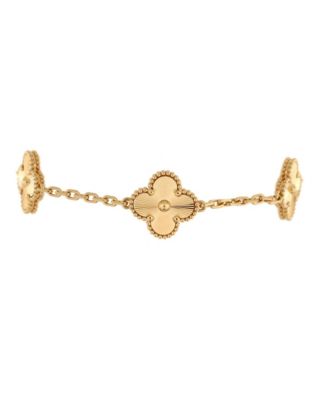 Pre-Owned Van Cleef & Arpels Vintage Alhambra 5 Motifs Bracelet Guilloche 18K Gold
