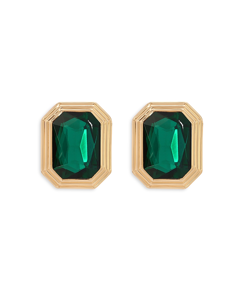 Ettika Emerald Deco Stud Earrings In Gold/green