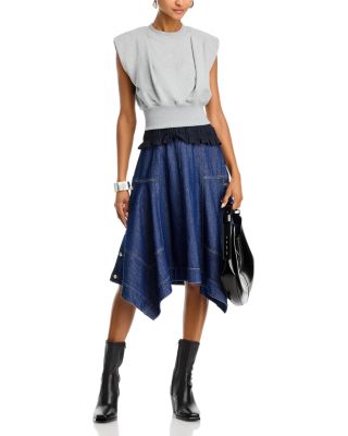 Sleeveless French Terry and Denim Dress