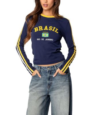 Edikted - Brasil Embroidered Long Sleeve T Shirt