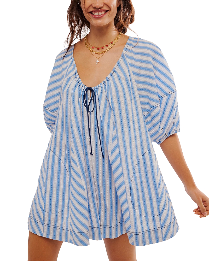 Shop Free People Bop Around Striped Romper In Oxford Combo