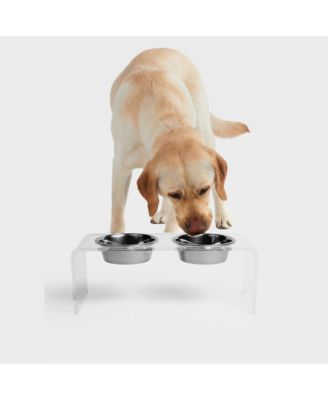 Medium Clear Double Bowl Pet Feeder, 2 Quart Bowls
