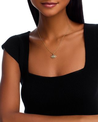 Turquoise & Diamond Evil Eye Pendant Necklace in 14K Yellow Gold, 18" 