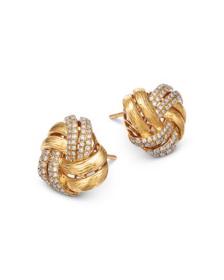 Diamond Love Knot Stud Earrings in 14K Yellow Gold, 0.60 tcw 