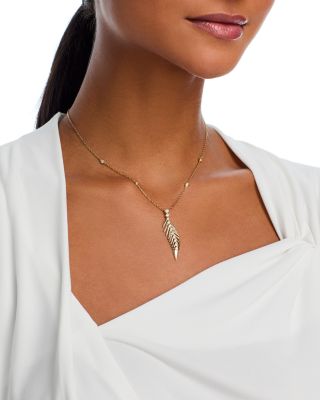 Diamond Feather Pendant Necklace in 14K Yellow Gold, 0.49 tcw 