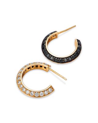 Bloomingdale&#039;s Fine Collection Black &amp; White Diamond Two Row Huggie Hoop Earrings in 14K Yellow Gold, 1.40 ct. t. w.