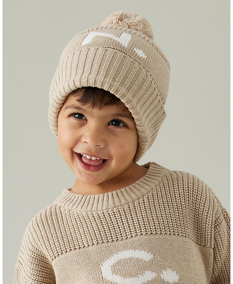 NAMELYCO UNISEX LIGHT CAMEL LETTER BEANIE - LITTLE KID