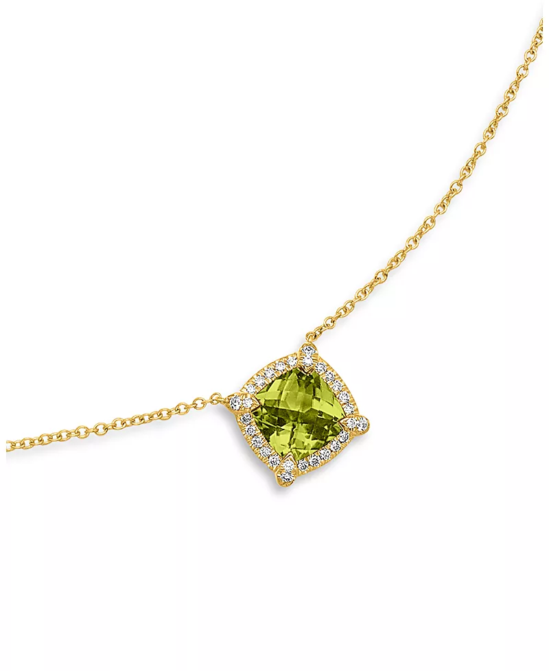 David Yurman Petite Chatelaine Pave Bezel Pendant Necklace in 18K Yellow Gold with Peridot