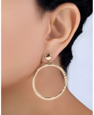 18K Yellow Gold Capri Hammered Circle Drop Earrings