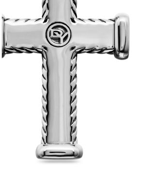 Men&#39;s Chevron Cross Pendant in Sterling Silver with Black Diamonds, 33.5mm
