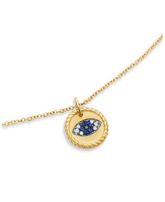 Cable Collectibles Evil Eye Charm Necklace with Blue Sapphire and Diamonds in 18K Gold