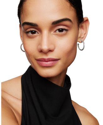 Cable Hoop Earrings in Sterling Silver, .75"