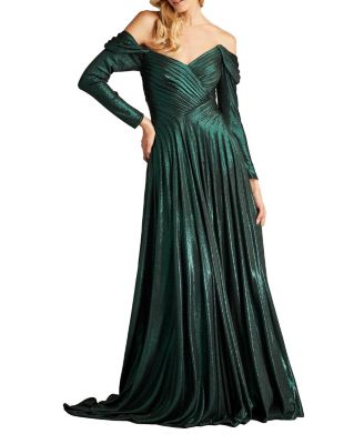 Tadashi Shoji - Alysia Off-Shoulder Pleated Drape Metallic Gown