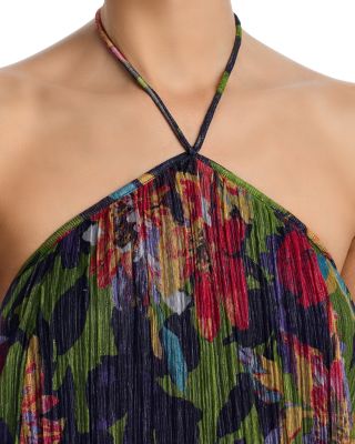 Metallic Knit Pleat Floral Halter Midi Dress - Exclusive