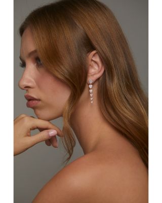 Real Love Pav&eacute; Heart Linear Drop Earrings in 18K Gold Plated