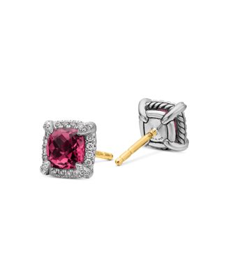 David Yurman - Sterling Silver Chatelaine Garnet Stud Earrings with Diamonds - Exclusive