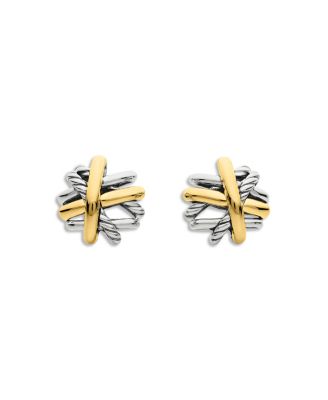 Crossover Stud Earrings in Sterling Silver with 18K Yellow Gold, 11mm
