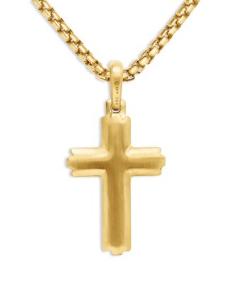 Men's Deco Cross Pendant in 18K Yellow Gold, 34mm