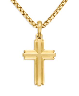 Men's Deco Cross Pendant in 18K Yellow Gold, 34mm