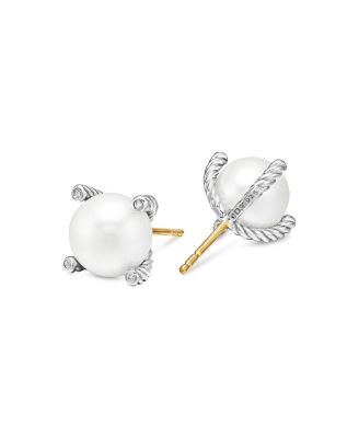 Cultured Freshwater Pearl Earrings with Diamonds