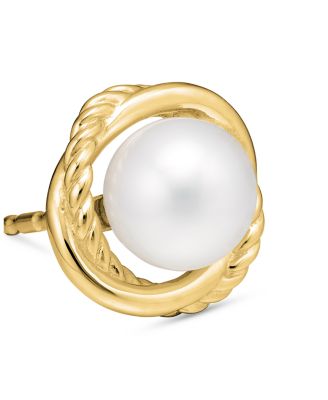 Crossover Infinity Pearl Stud Earrings in 18K Yellow Gold with Pearls, 10mm