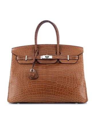 Pre-Owned Hermes Birkin 35 Handbag Brown Matte Alligator with Palladium Hardware