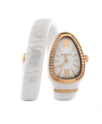 Pre-Owned Bvlgari Serpenti Spiga Single Spiral Quartz Watch in Ceramic and Rose Gold with Diamond Bezel 23mm