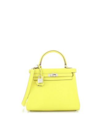 Pre-Owned Hermes Kelly 25 Handbag Yellow Swift With Palladium Hardware