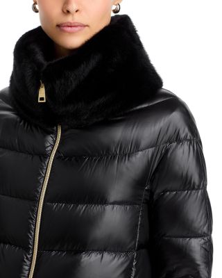 Quilted Faux Fur Trim Coat