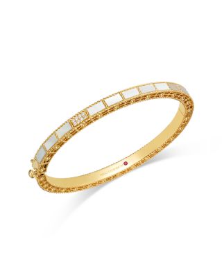 18K Yellow Gold Diamond & Mother of Pearl Mosaic Bangle Bracelet