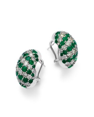 Bloomingdale's Fine Collection - Emerald & Diamond Small Hoop Earrings in 14K White Gold