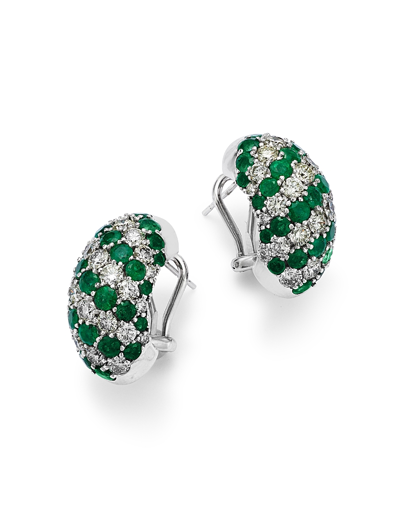 Bloomingdale’s Fine Collection Emerald & Diamond Small Hoop Earrings in 14K White Gold