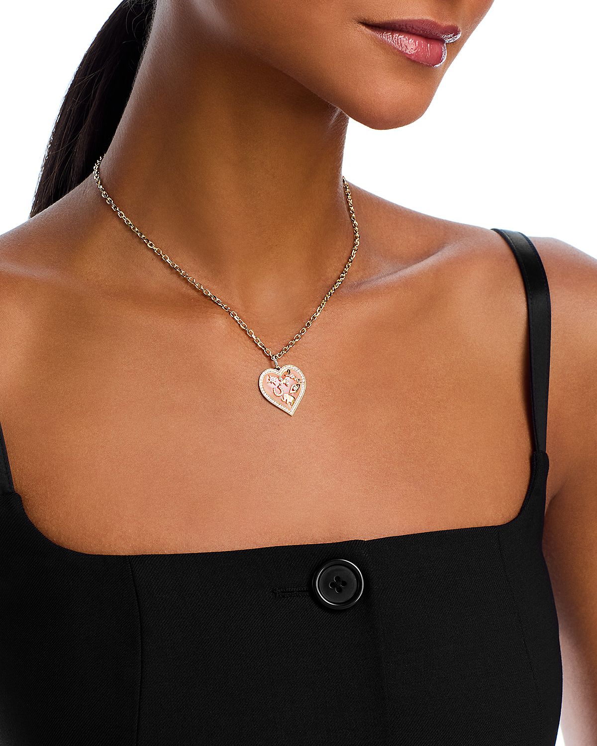 Sydney Evan 14K Gold Puffy Stone Icon Heart Charm Necklace