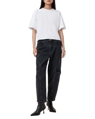 Daisy Mae High Rise Cropped Tapered Cargo Jeans in Washed Black