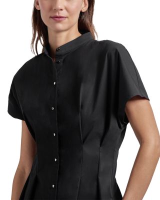 Stand Collar Button Front Midi Dress