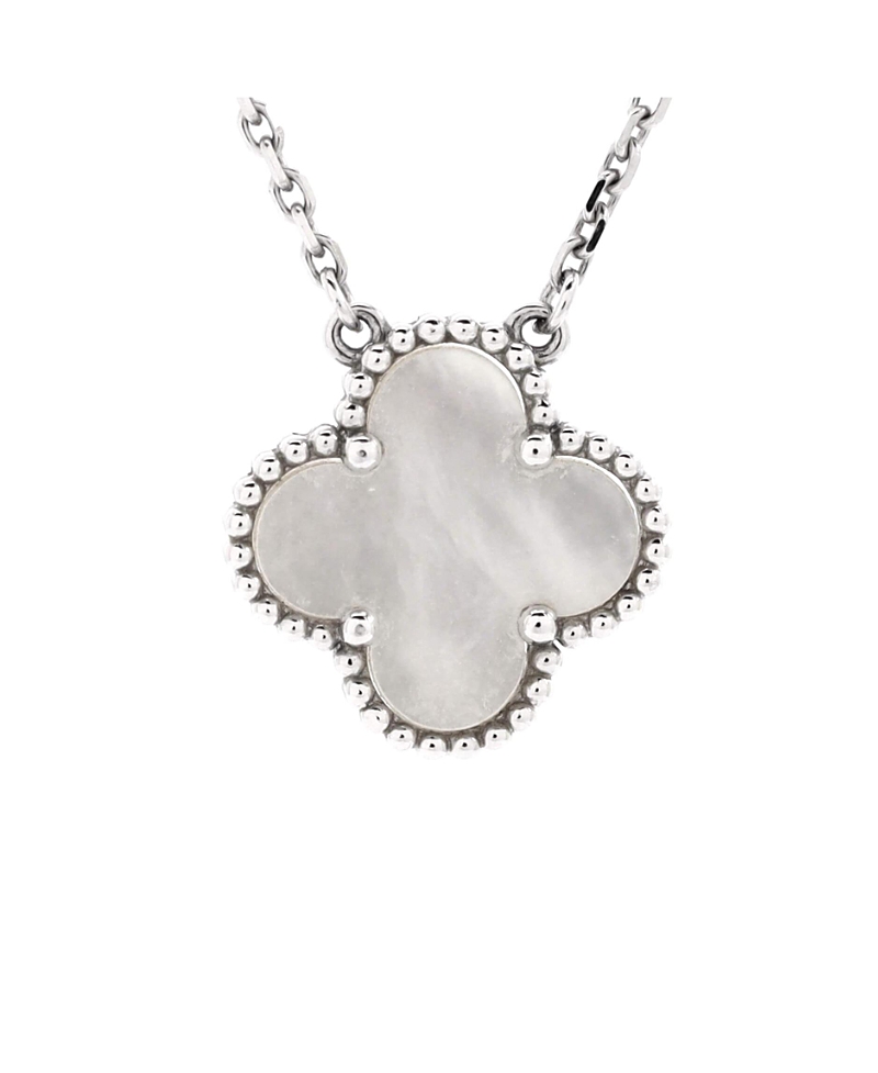 Pre-owned Pre-owned Van Cleef & Arpels Van Cleef & Arpels Vintage Alhambra Pendant Necklace 18k White Gold And Mother Of Pearl