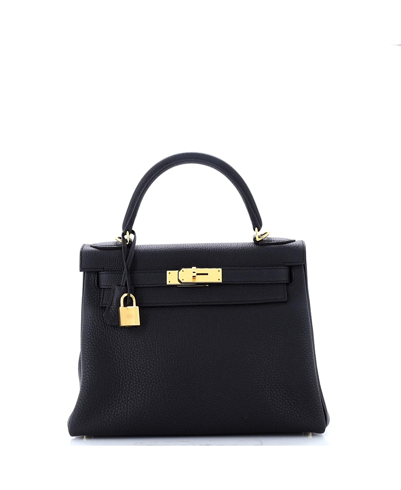 Pre-Owned Hermes Kelly 28 Handbag Black Togo with Gold Hardware