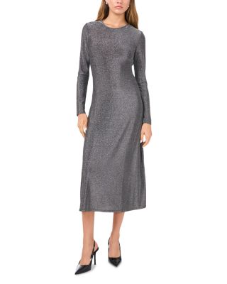 1.STATE - Glitter Round Neck Long Sleeve Midi Dress