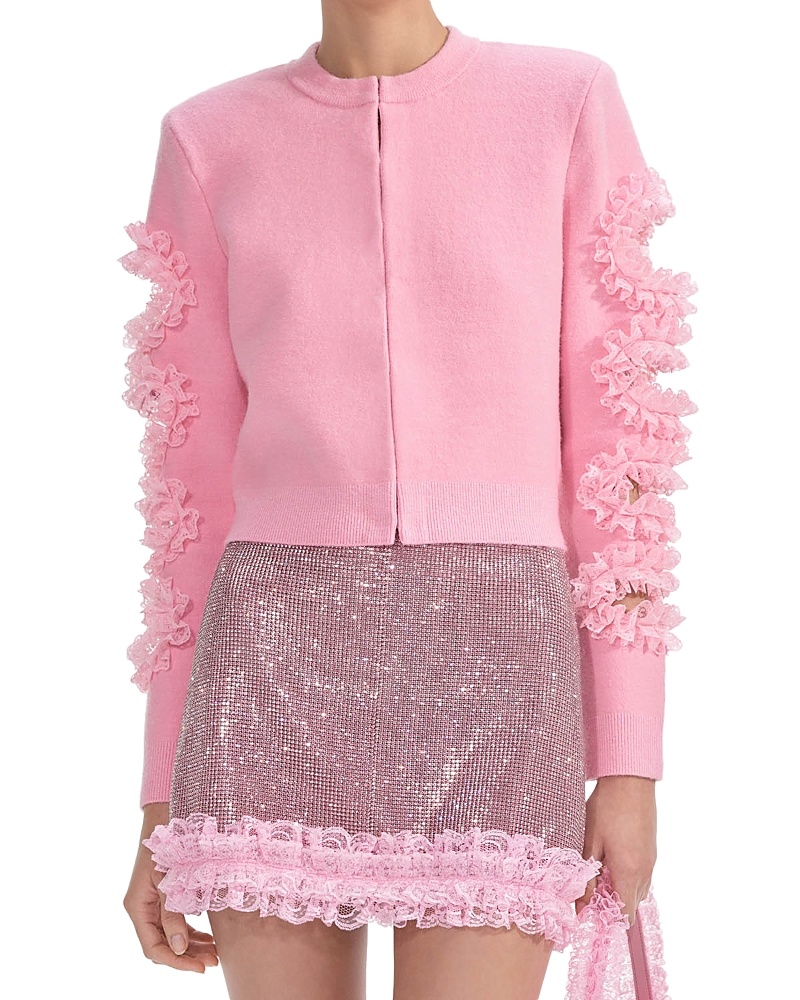Shop Self-portrait X Christopher Kane Cut Out Lace Trim Cardigan In Pink